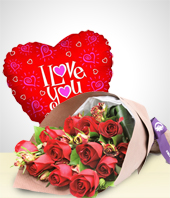 Da de San Valentn - Combo Encanto: Bouquet 12 Rosas + Globo
