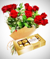 Pasteles y Chocolates - Combo Pareja Perfecta: Bouquet de 12 Rosas y Chocolates
