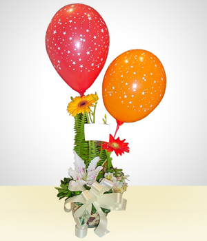 Flores a Repblica Dominicana Arreglo Feliz Cumpleaos: Flores con Globos