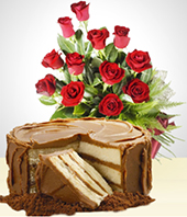 Pasteles y Chocolates - Combo Dulzura: Pastel 12 personas + Bouquet 12 Rosas