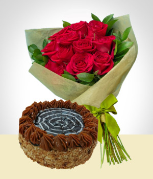 Flores a  Combo Exquisitez: Pastel 12 personas + Bouquet 12 Rosas