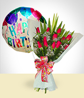 Combos Especiales - Combo de Cumpleaos: Bouquet de 12 Rosas + Globo Feliz Cumpleaos