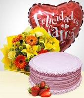- Combo Feliz Día Mamá: Pastel, Bouquet y Globo