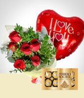 Rosas - Sorpresa de Amor: Bouquet, Chocolates y Globo